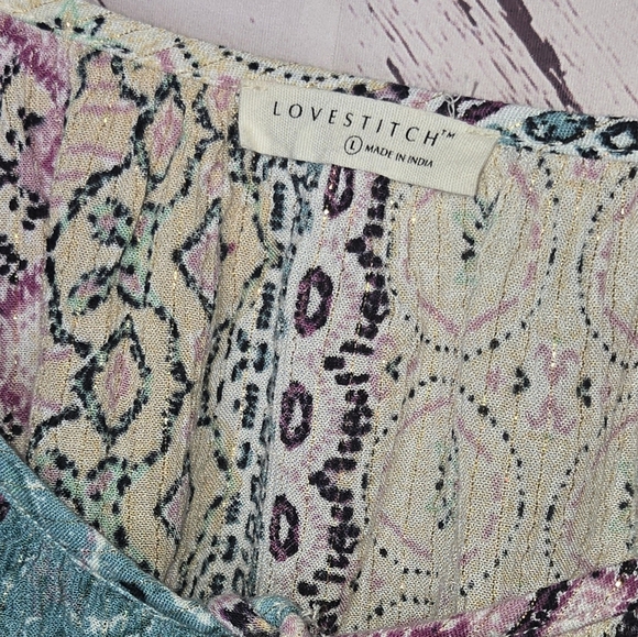 Lovestitch Floral Metallic Glitter Peasant Top - Picture 4 of 4